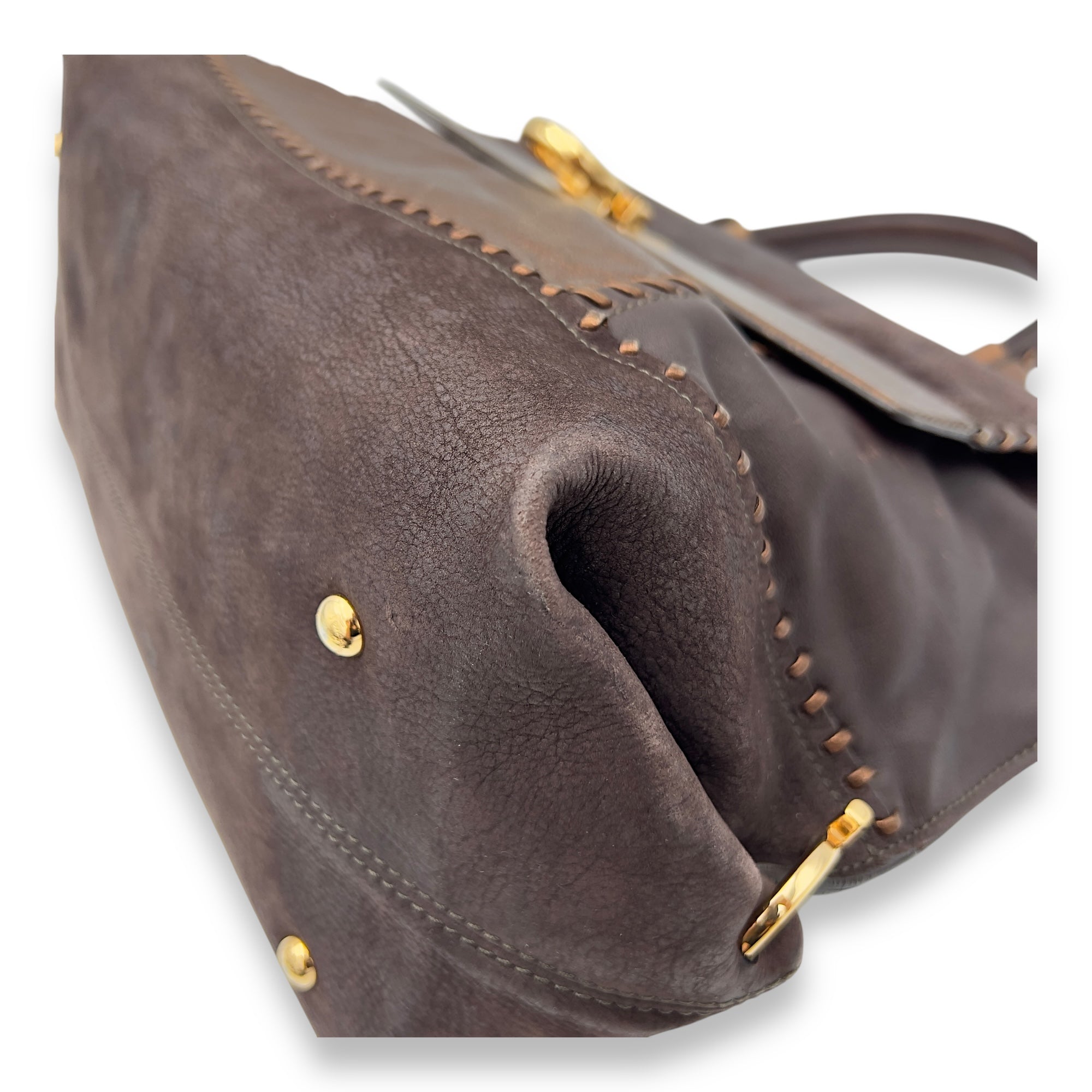 Ferragamo Tote Top Handle Bag Medium Brown in Calfskin, Gold hardware_8