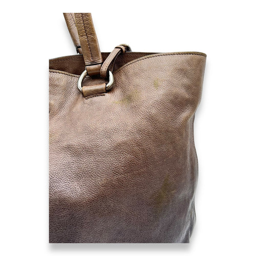Prada Logo Top Handle Bag Brown in Calfskin, Silver hardware_8