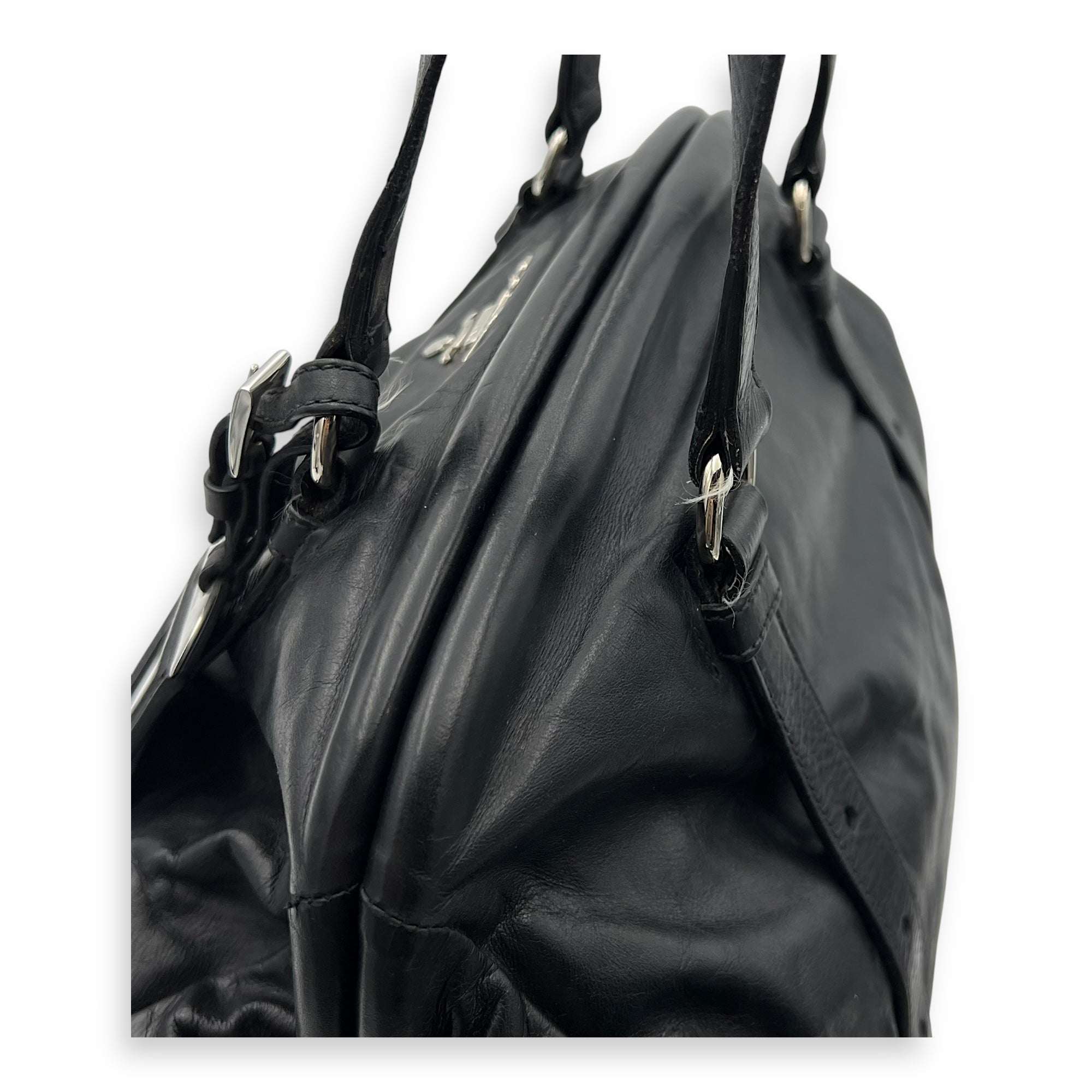 Prada Frame Shoulder Bag Black in Calfskin, Silver hardware_7