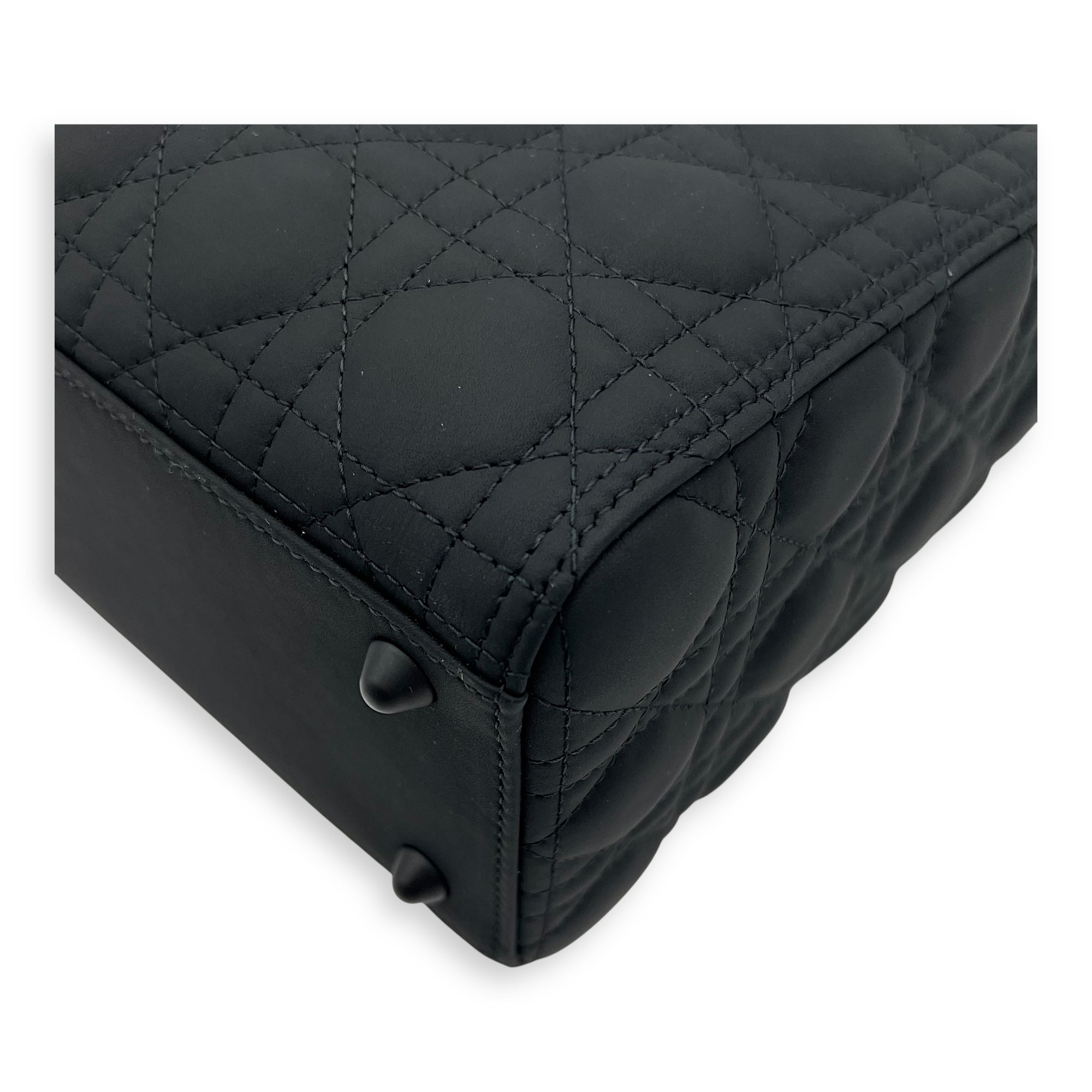 Christian Dior Lady Dior Large Black Top Handle Bag in Lambskin, Ultramatte hardware_9