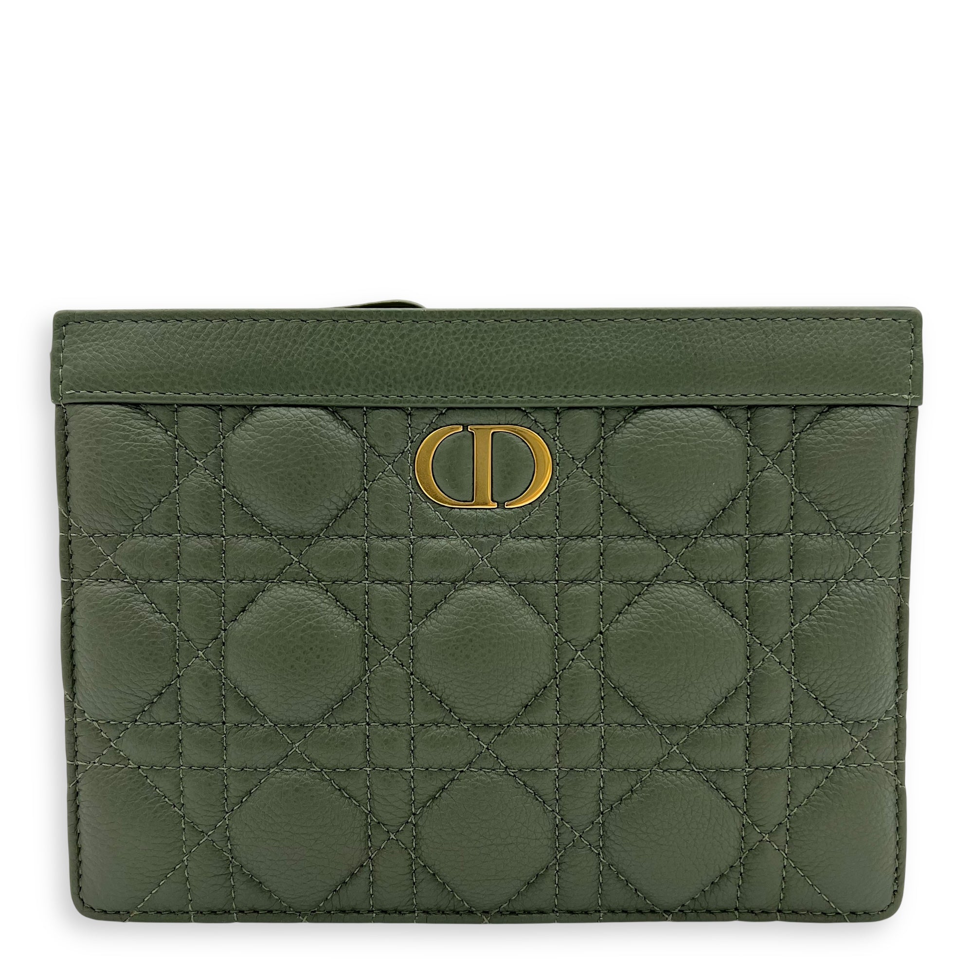 Christian Dior Caro Pouch with chain Green in Calfskin, Gold hardware_1