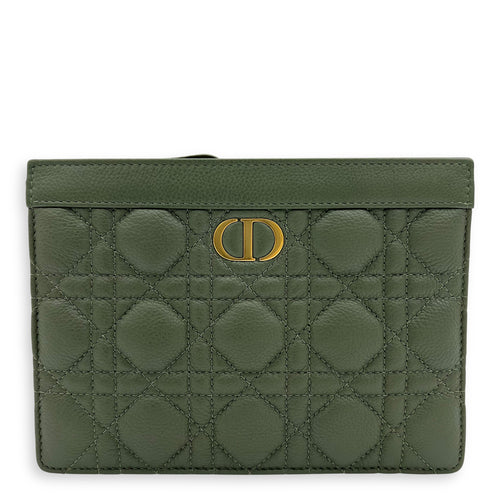 Christian Dior Caro Pouch with chain Green in Calfskin, Gold hardware_1