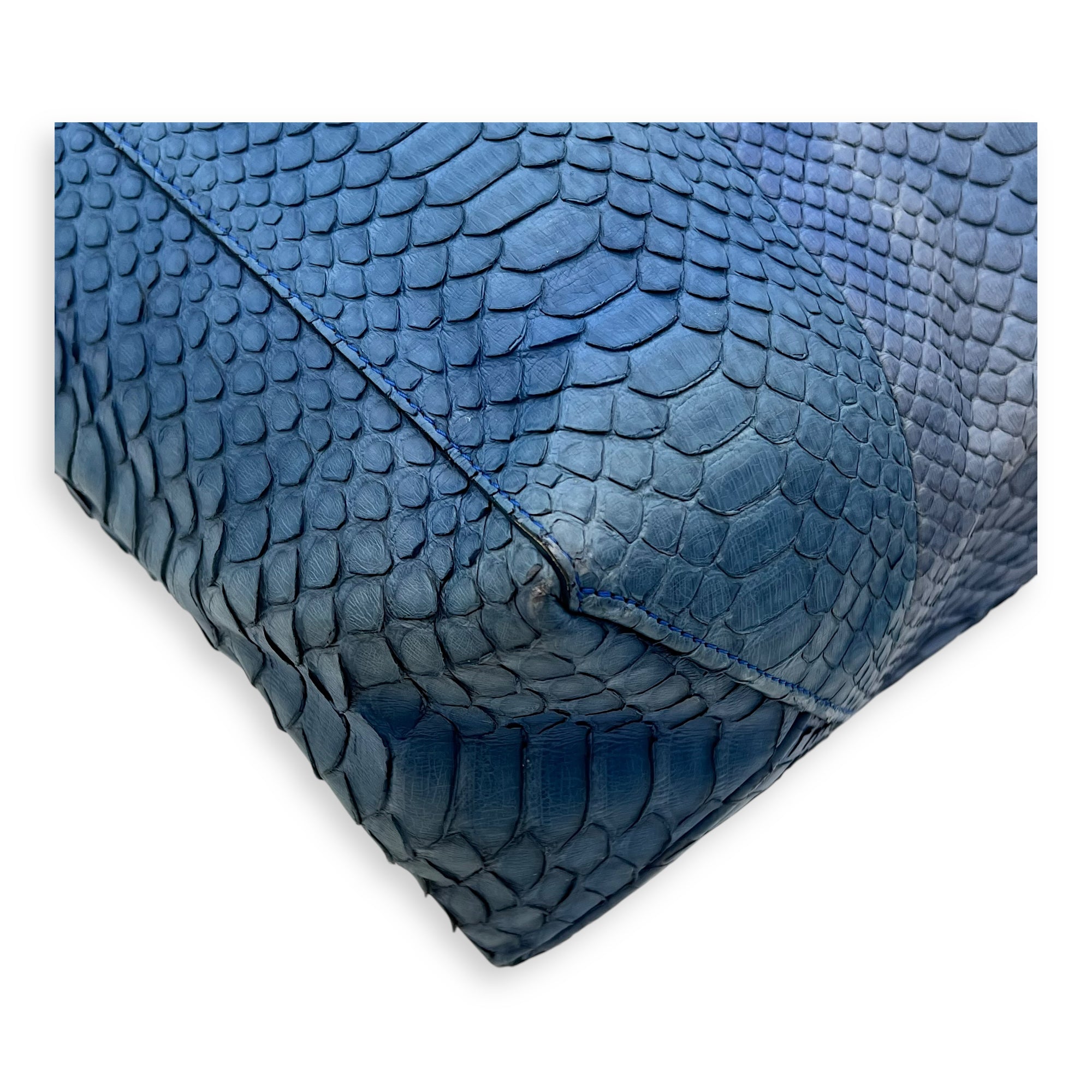 Celine Cabas Tote Bag Blue in Python Leather, Gold hardware_12