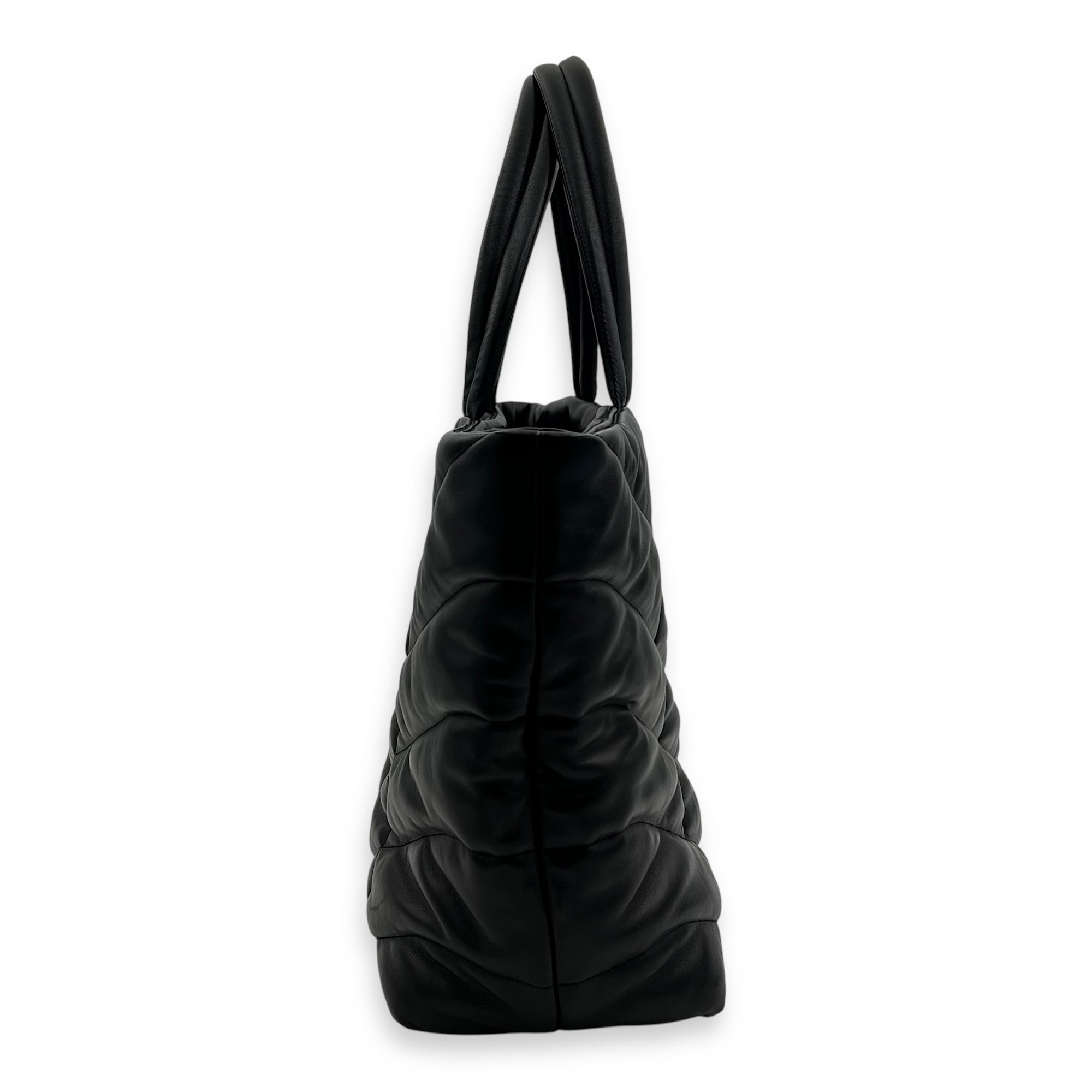 Saint Laurent Puffer Tote Bag Black in Lambskin, Black hardware_3