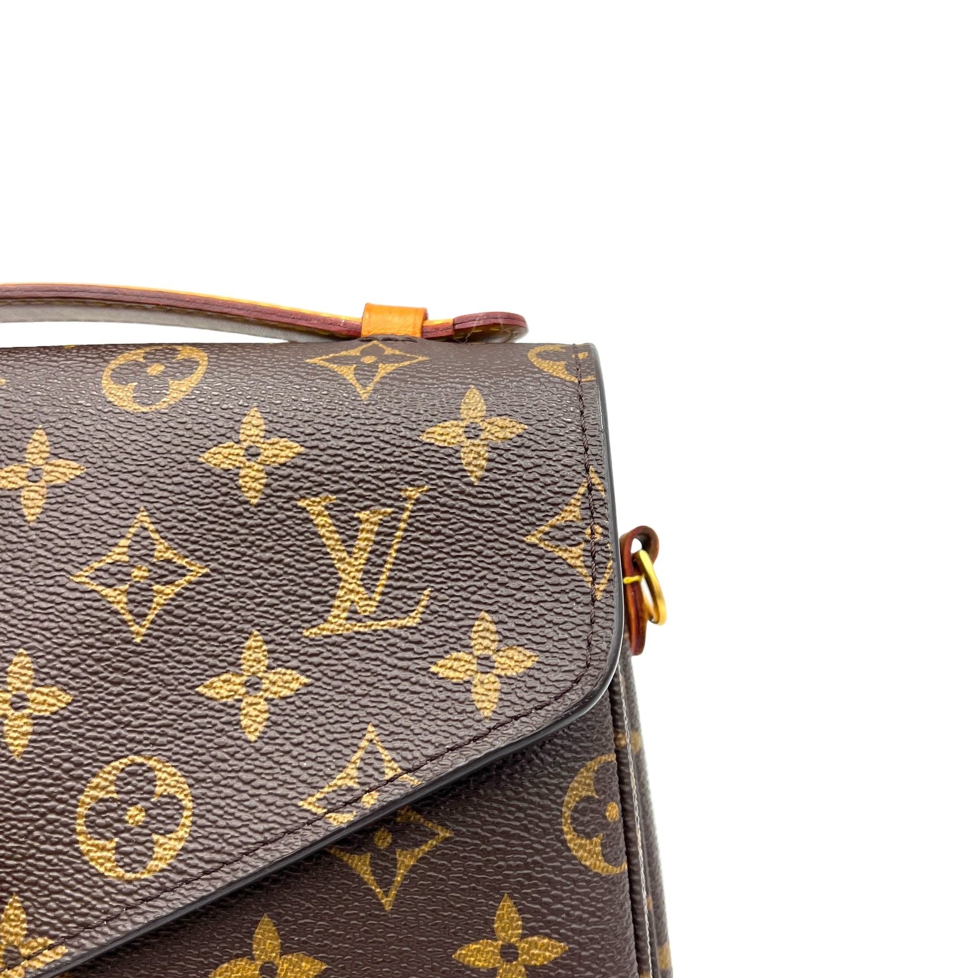 Metis MM Brown Top Handle Bag in Monogram Coated Canvas, Gold hardware