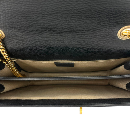 Interlocking G Black Shoulder Bag in Calfskin, Gold hardware