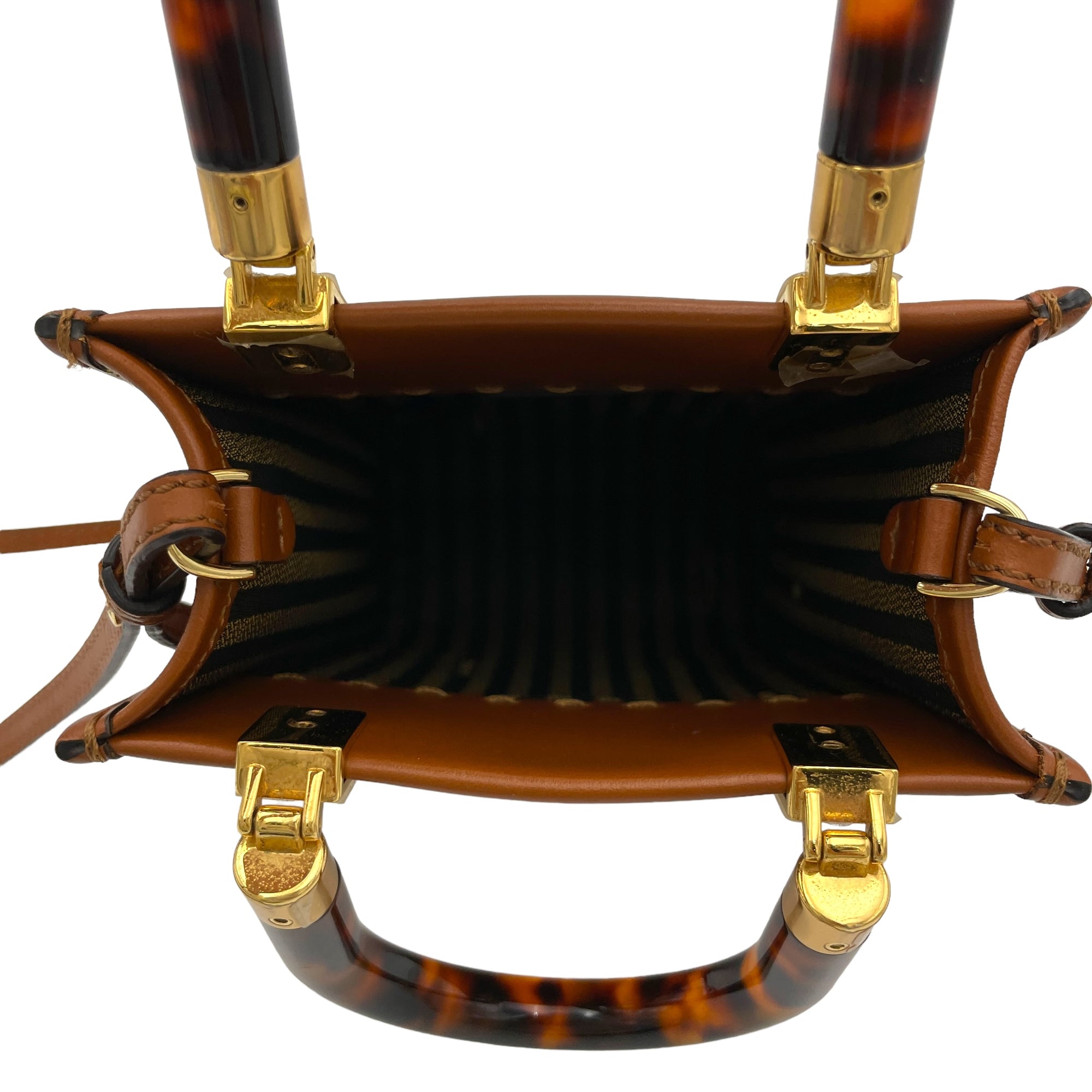 Sunshine Shopper Mini Brown Top Handle Bag in Calfskin, Gold hardware