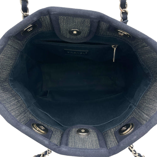 Deauville Blue Tote Bag in Denim, Silver hardware