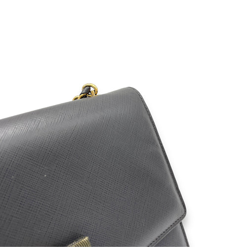 Vara Bow Grey Crossbody Bag in Calfskin, Gold hardware