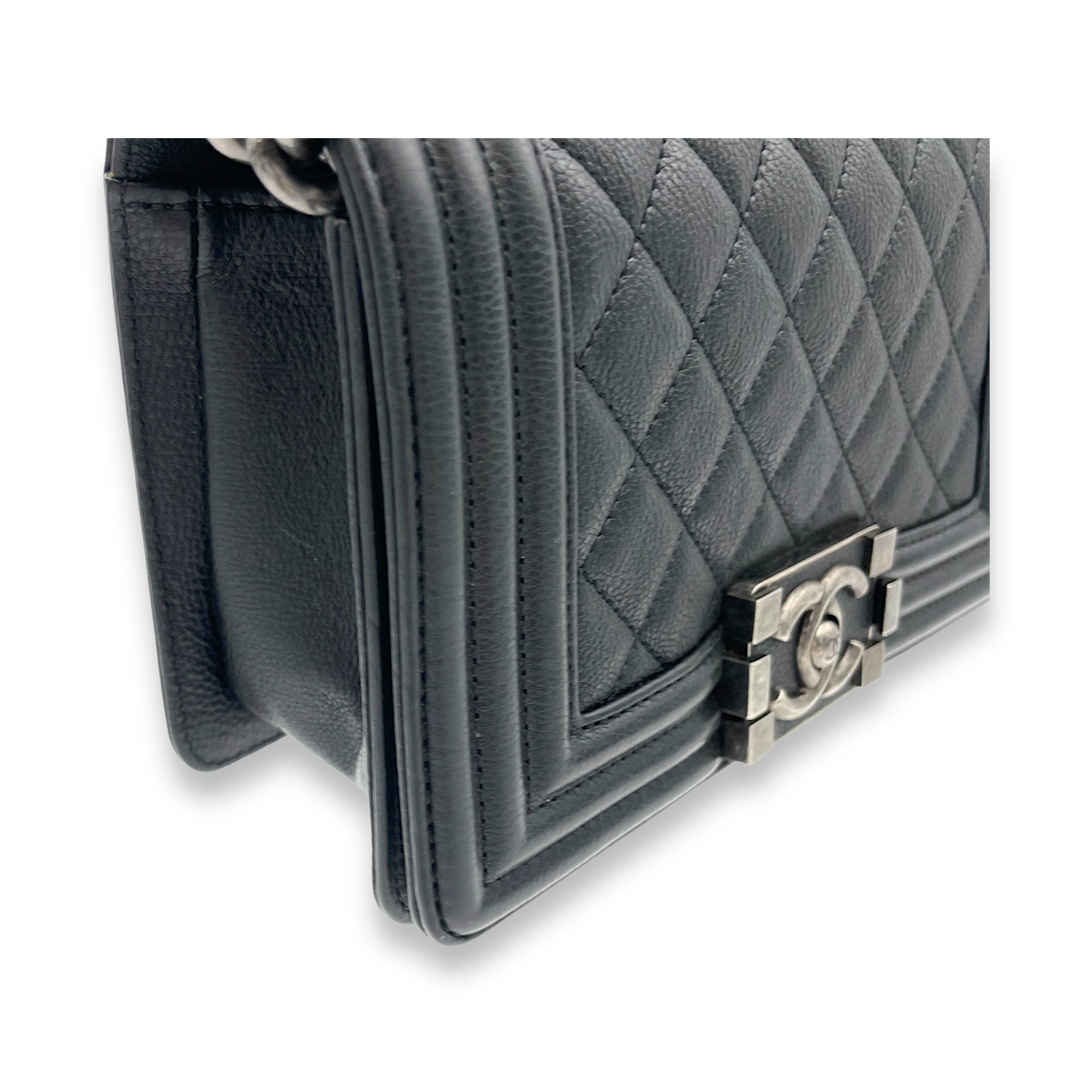 Boy Crossbody Bag Small Black in Calfskin, Ruthenium hardware