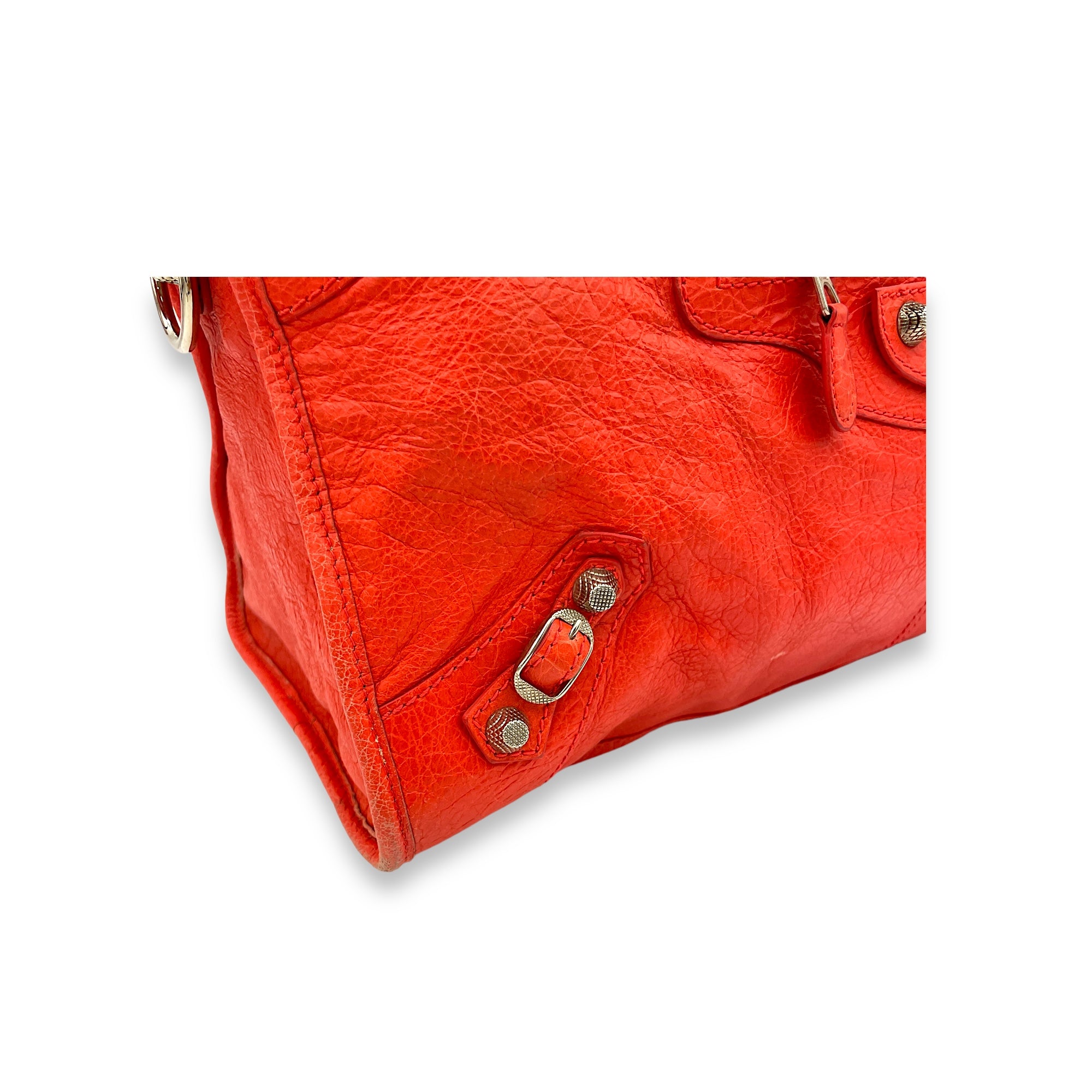 Part Time Shoulder Bag Orange in Distressed Leather, Silver hardware