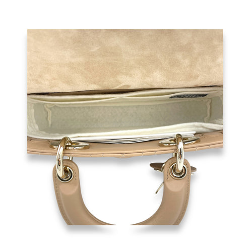 Lady D-Joy Small Beige Top Handle Bag in Lambskin, Gold hardware