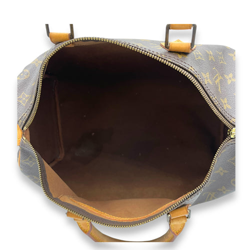 Speedy 35 Brown Top Handle Bag in Monogram Coated Canvas, Gold hardware