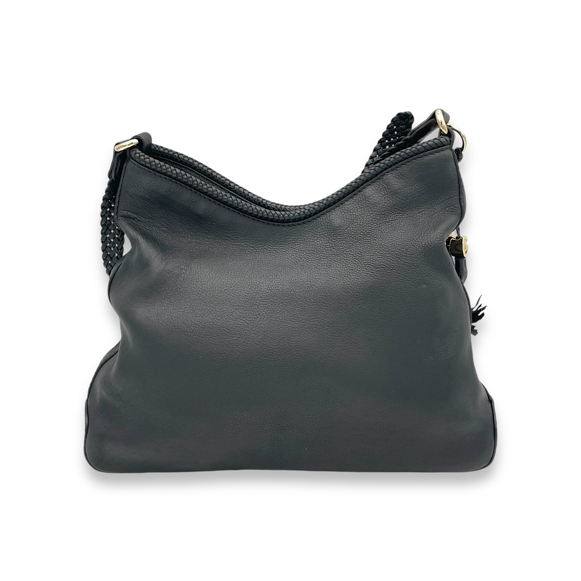 Hobo Top Handle Bag Black in Calfskin, Light Gold hardware