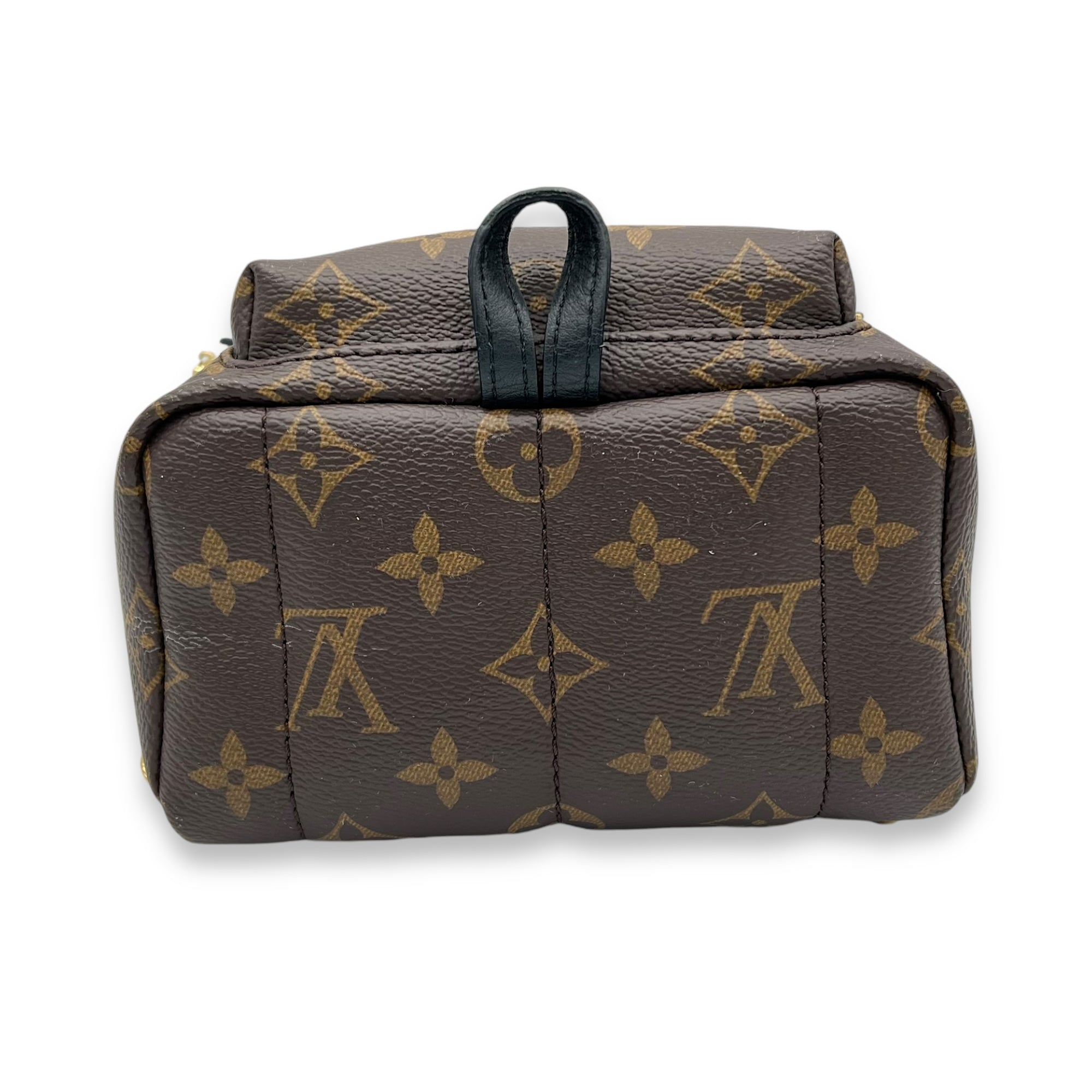 Palm Springs Mini Brown Backpack in Monogram Coated Canvas, Gold hardware