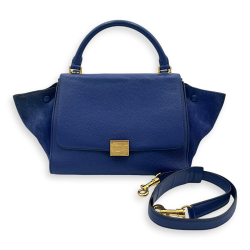 Trapeze Small Blue Shoulder Bag in Calfskin, Gold hardware