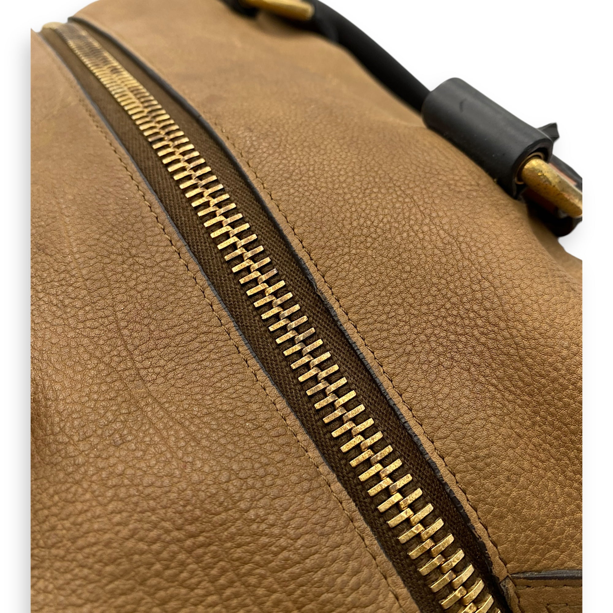 Racer Stripe Boston Top handle bag in Calfskin, Gold Hardware