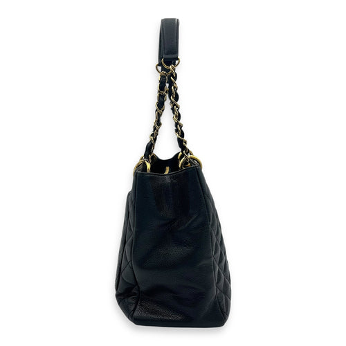 GST Black Tote Bag in Caviar Leather, Gold hardware