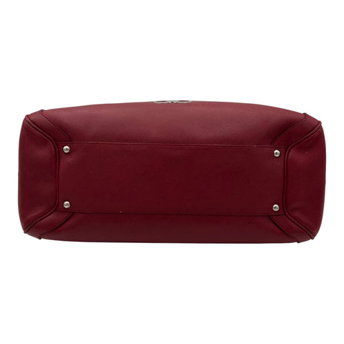 Gancini Red Top Handle Bag in Calfskin, Silver hardware