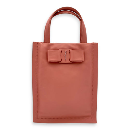 Viva Bow Top Handle Bag Mini Coral in Calfskin, Lacquered Metal hardware