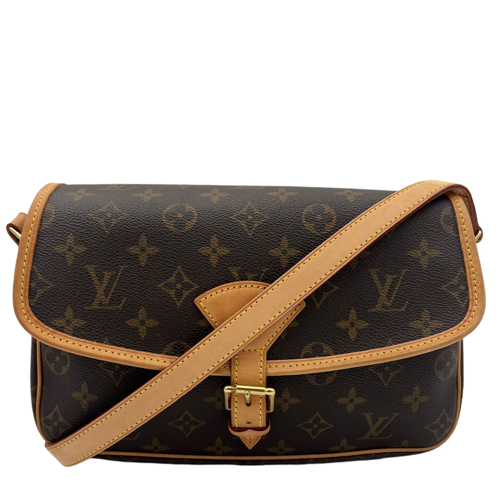 Sologne Crossbody Bag Brown in Monogram Coated Canvas, Gold hardware