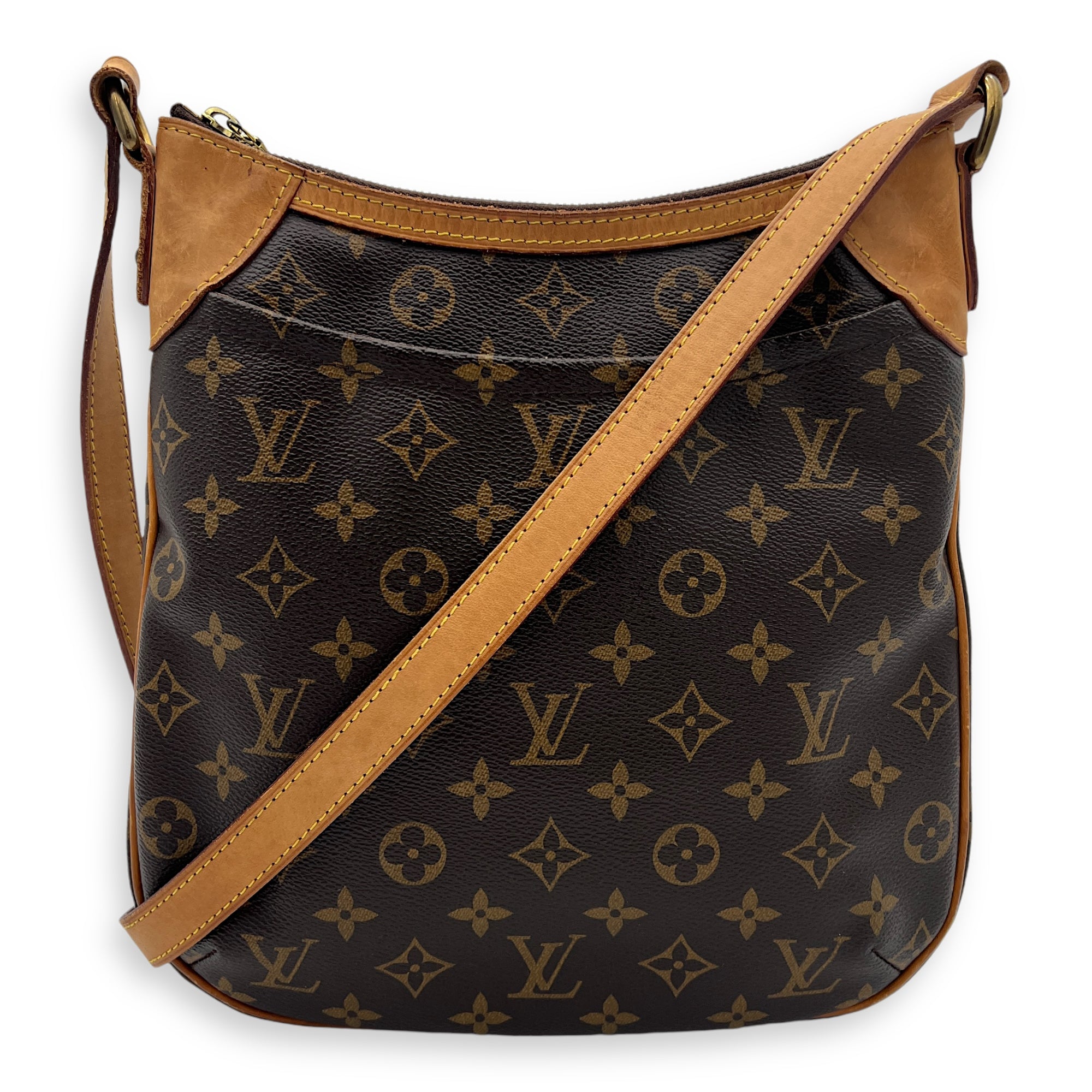 Odeon Crossbody Bag Brown in Monogram Coated Canvas, Gold hardware