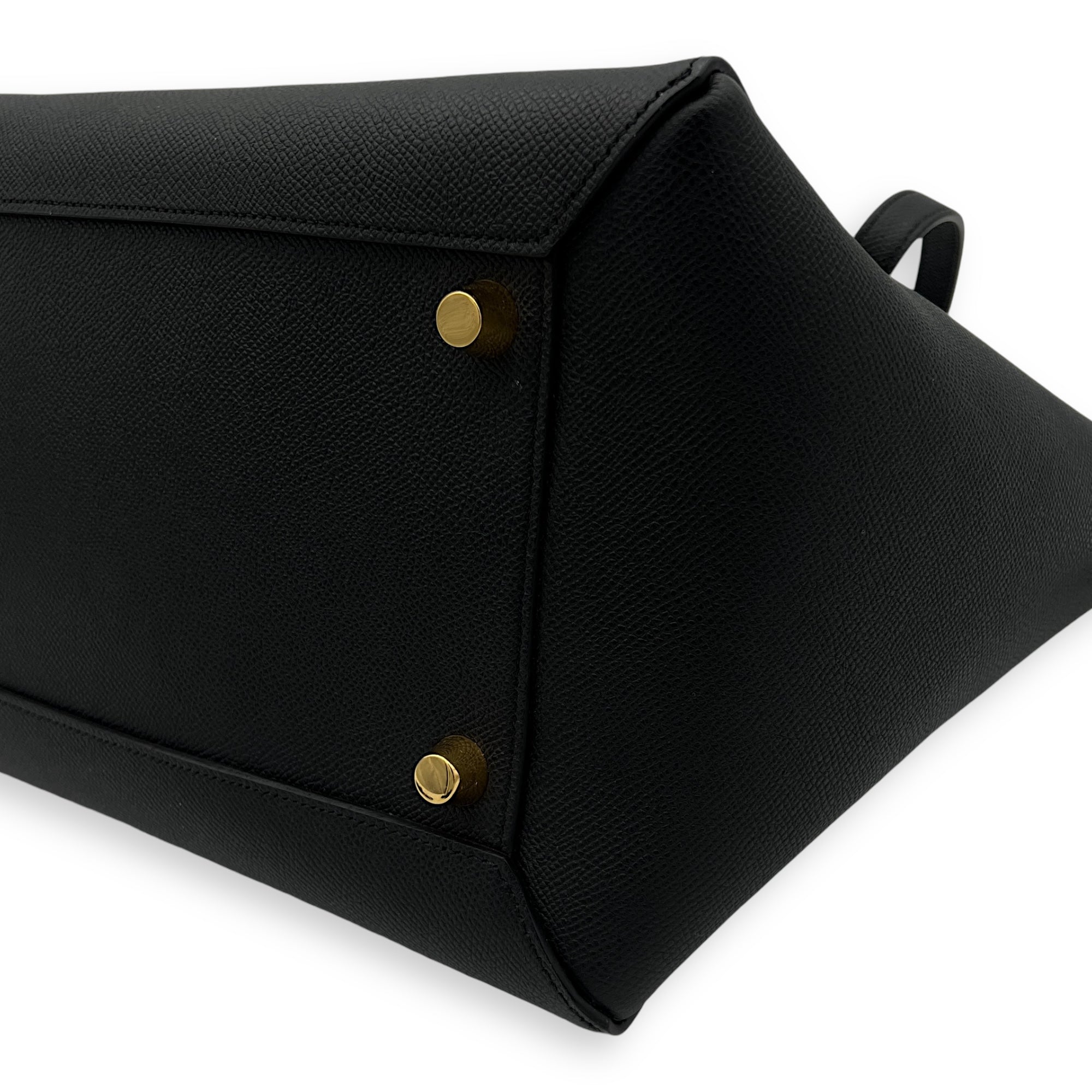 Belt Mini Black Top Handle Bag in Calfskin, Gold hardware