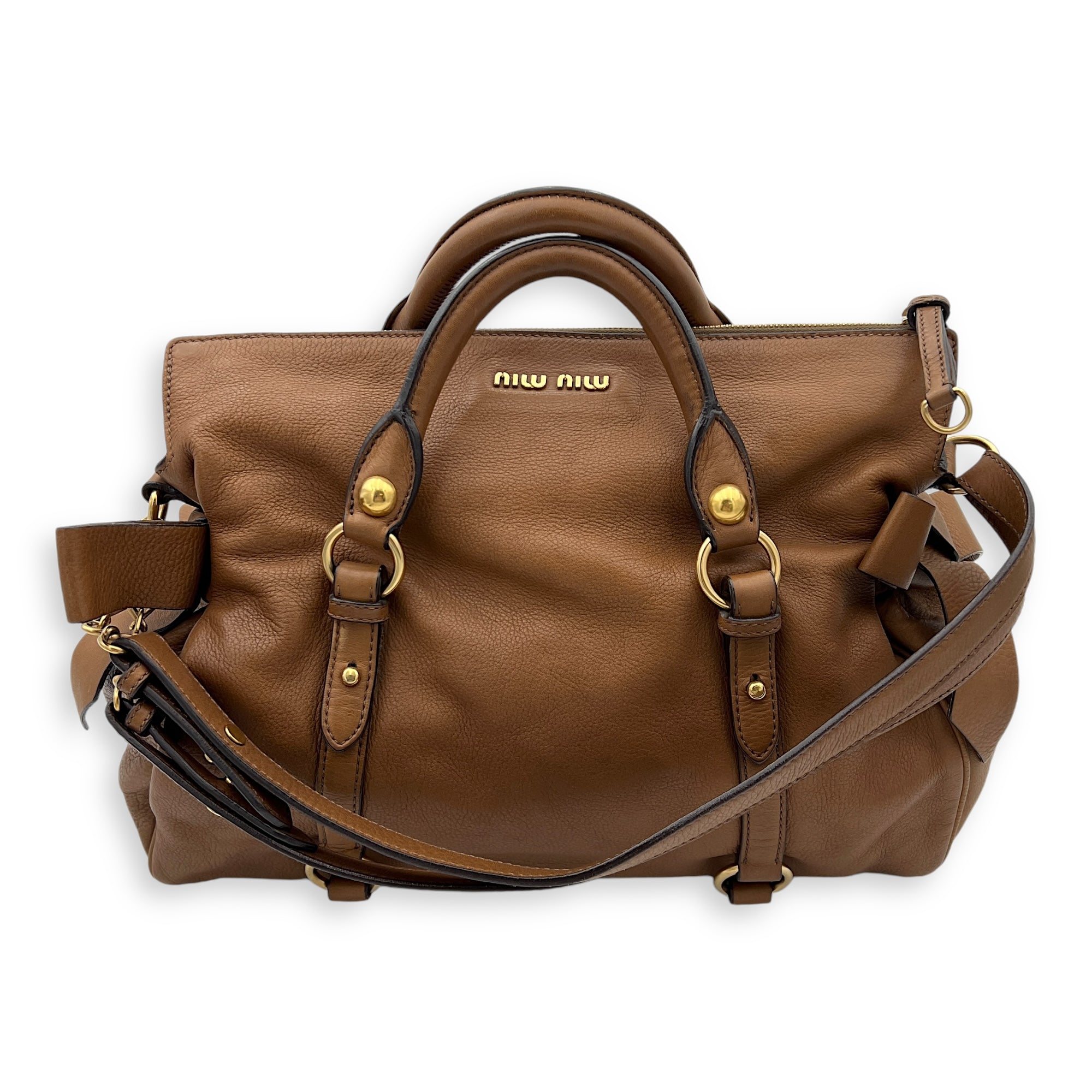 Vitello Bow Shoulder Bag Brown in Calfskin, Gold hardware