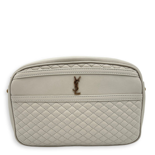 Camera Crossbody Bag White in Lambskin, Gold hardware