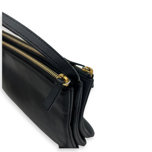 Celine Trio Black Crossbody Bag in Lambskin, Gold hardware_13