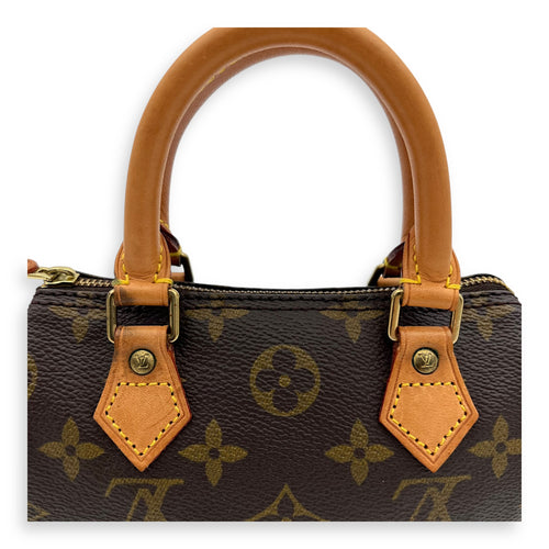 Louis Vuitton Speedy Nano Brown Crossbody Bag in Monogram Coated Canvas, Gold hardware_7