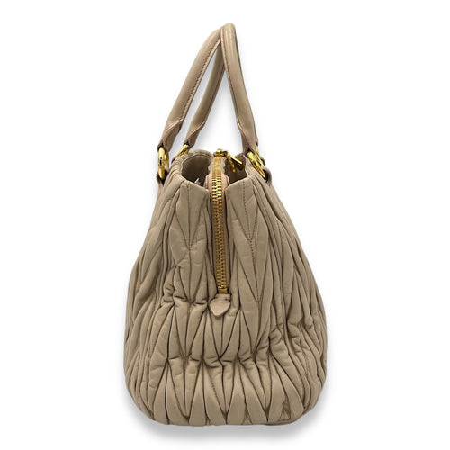 Miu Miu Matelassé Top Handle Bag Beige in Calfskin, Gold hardware_3