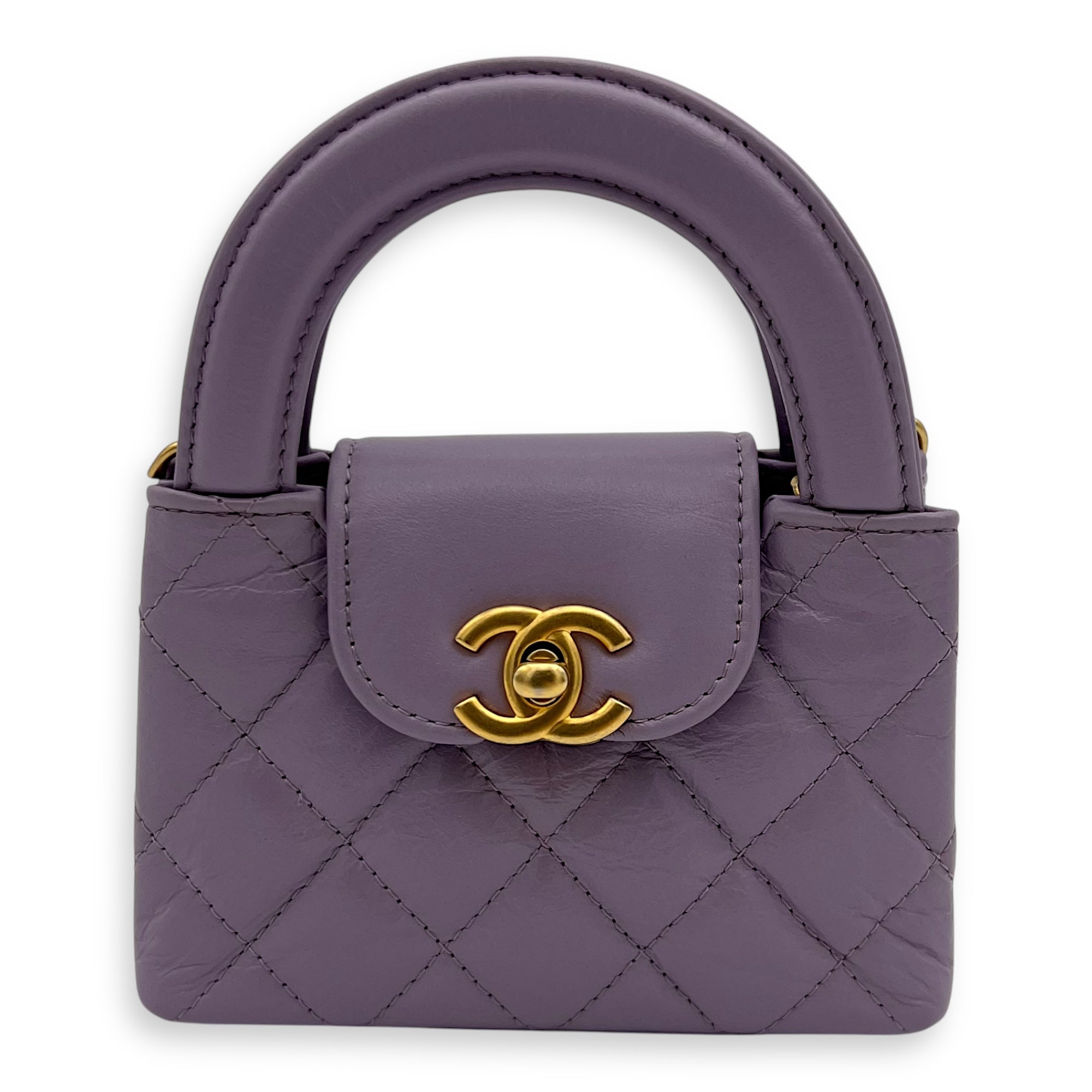 Chanel Kelly Nano Purple Top Handle Bag in Calfskin, Gold hardware_1