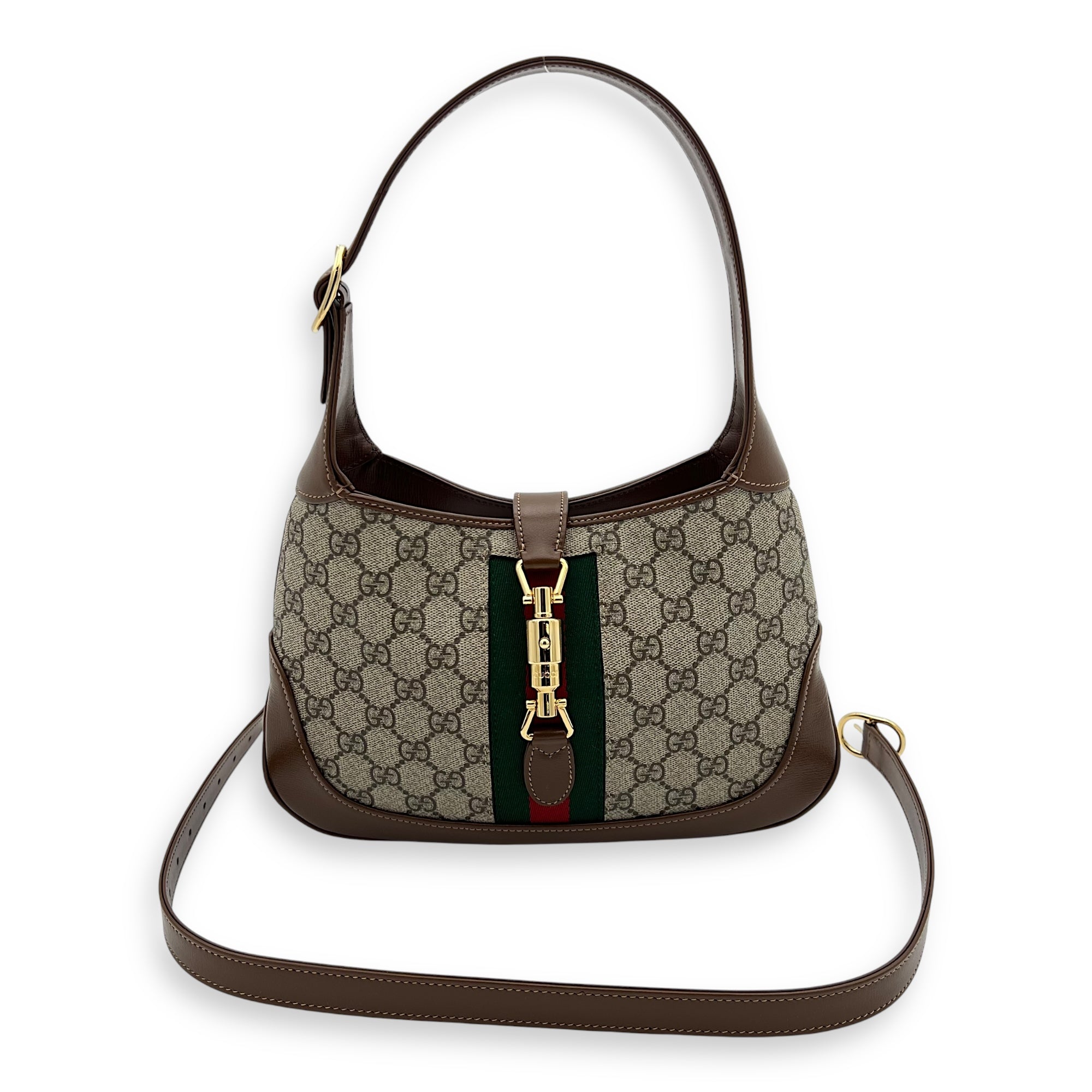 Gucci Jackie 1961 Shoulder Bag Brown in Monogram Coated Canvas, Gold hardware_10