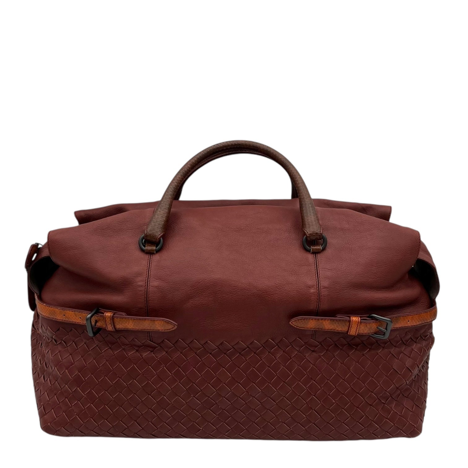 Bottega Veneta Intrecciato Duffle Bag Red in Calfskin, Gunmetal hardware_1