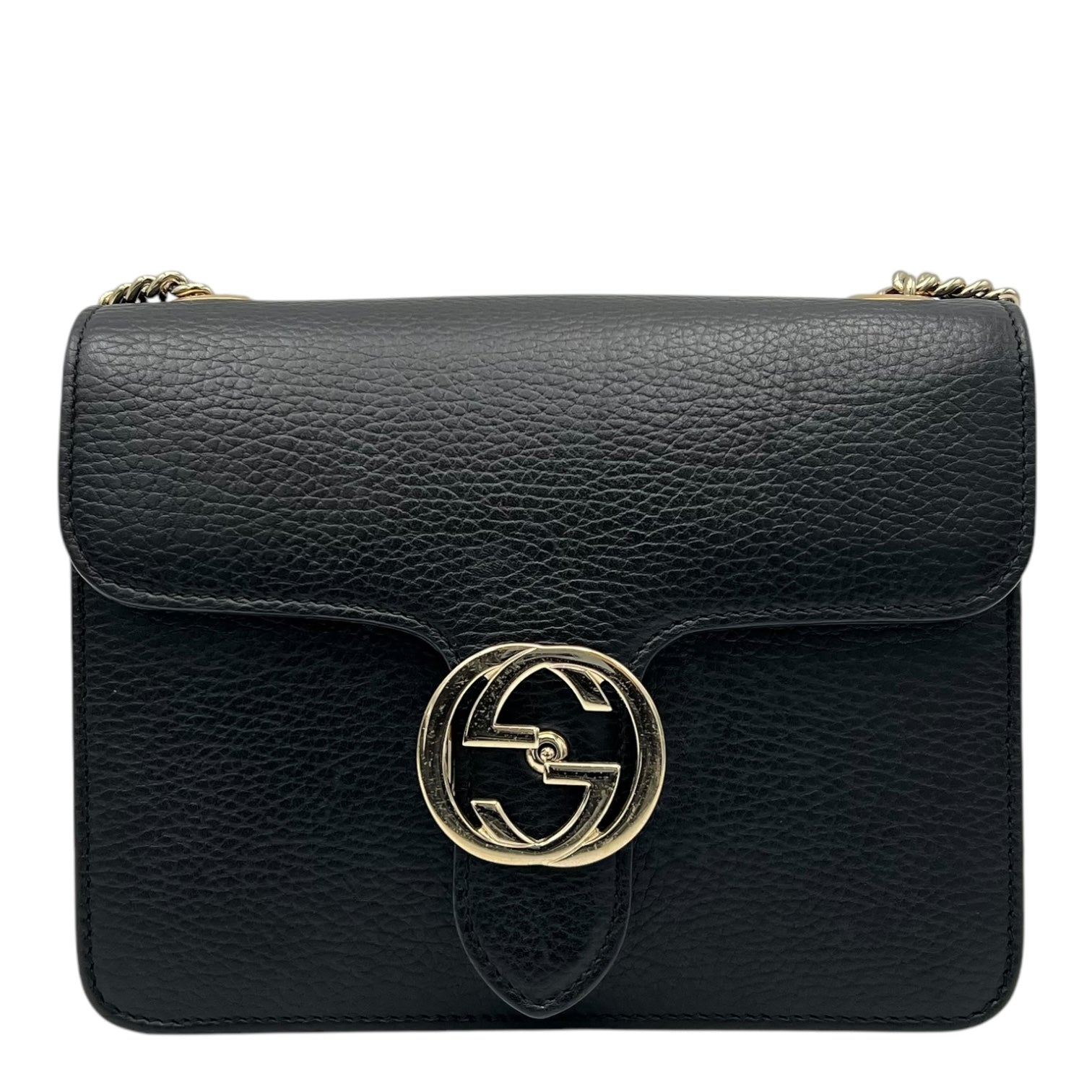 Gucci Interlocking G Crossbody Bag Black in Calfskin, Gold hardware_1
