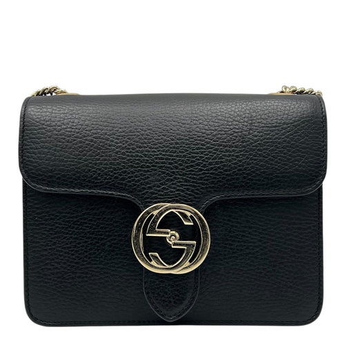 Gucci Interlocking G Crossbody Bag Black in Calfskin, Gold hardware_1