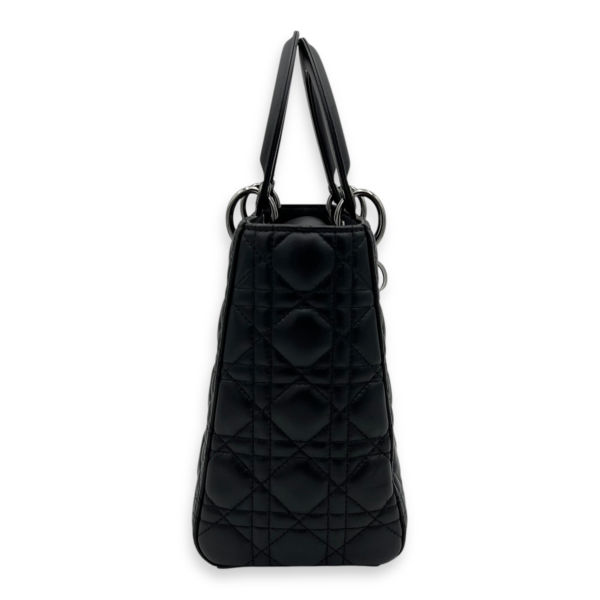 Christian Dior Lady Dior Medium Black Top Handle Bag in Calfskin, Gunmetal hardware_4
