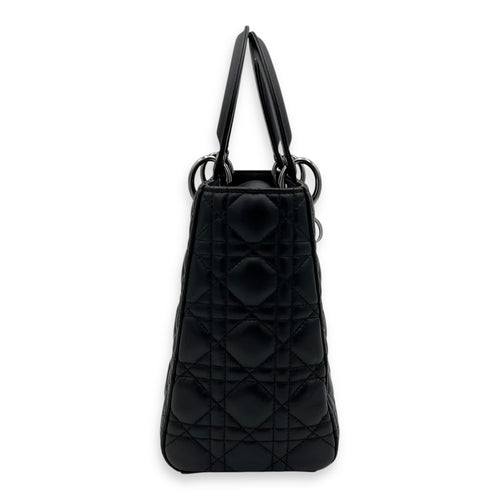 Christian Dior Lady Dior Medium Black Top Handle Bag in Calfskin, Gunmetal hardware_4