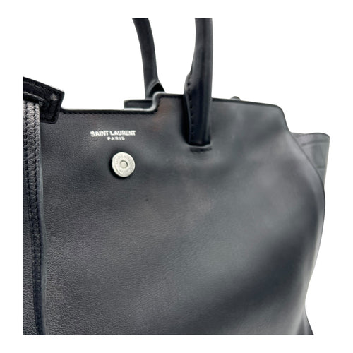 Saint Laurent Cabas Top Handle Bag Black in Calfskin, Lacquered Metal hardware_7