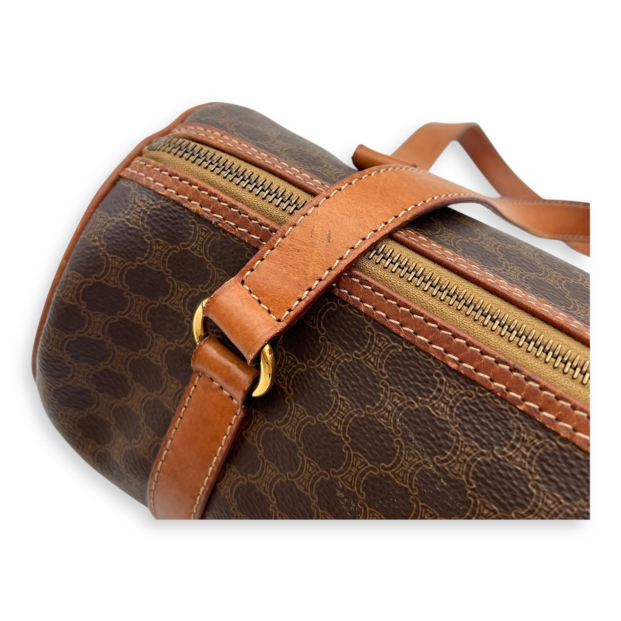Celine Macadam Shoulder Bag Brown in Coated Canvas, Gold hardware_14