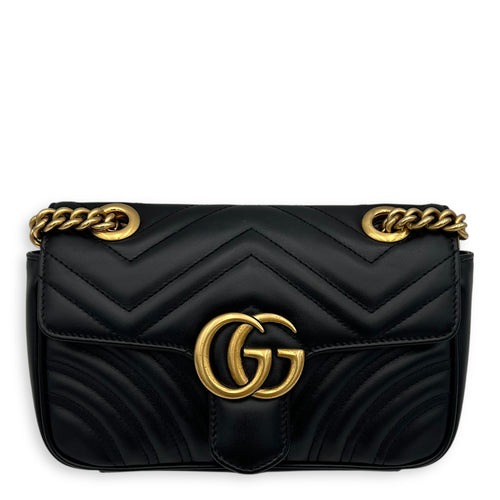 Gucci GG Marmont Shoulder Bag Black in Calfskin, Gold hardware_1