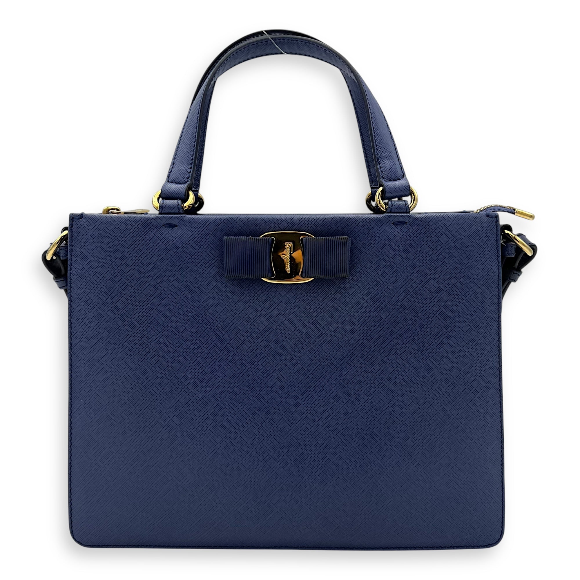 Ferragamo  Tracy Crossbody Bag Small Blue in Saffiano Leather, Gold hardware_1