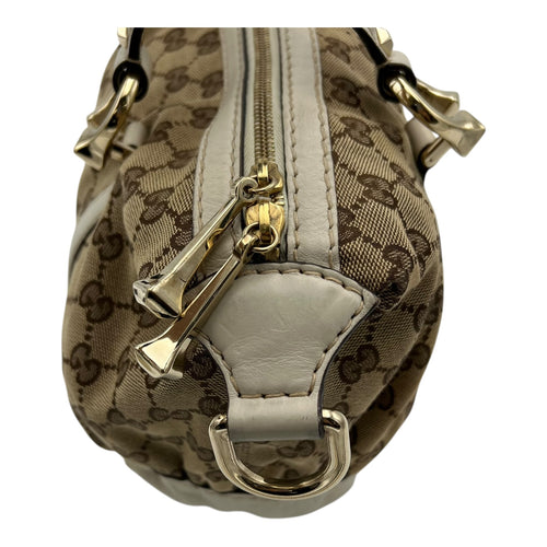 Gucci Boston Top Handle Bag Brown in Canvas, Gold hardware_13