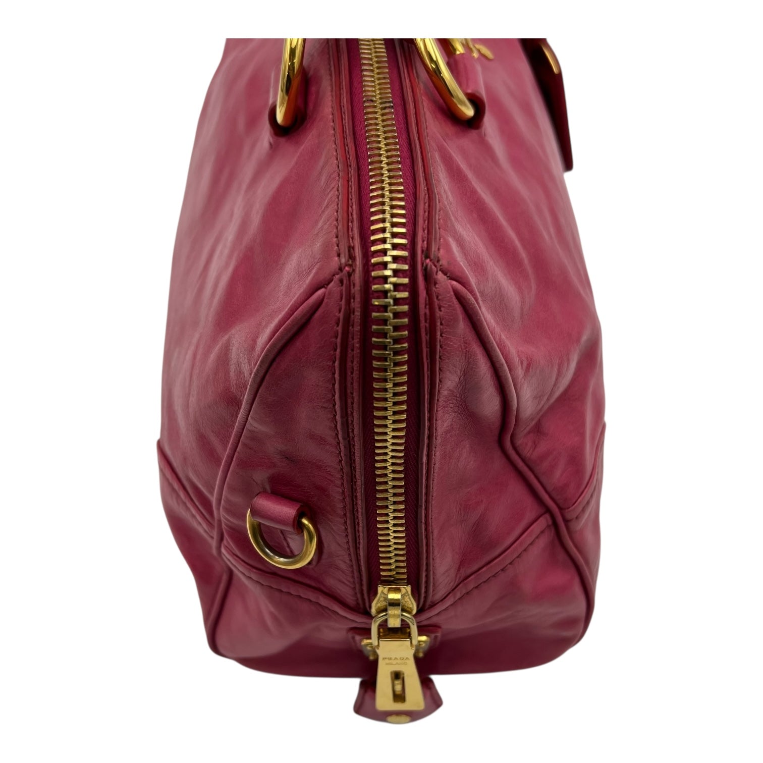Prada Vitello Shine Top Handle Bag Medium Pink in Calfskin, Gold hardware_10