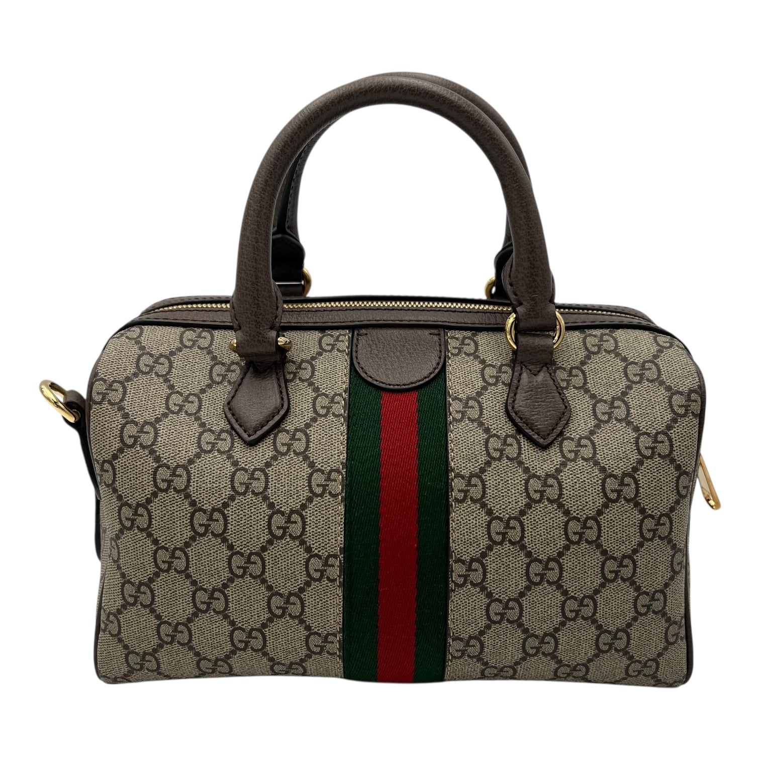 Gucci Ophidia Top Handle Bag Boston Brown in Coated Canvas, Gold hardware_2