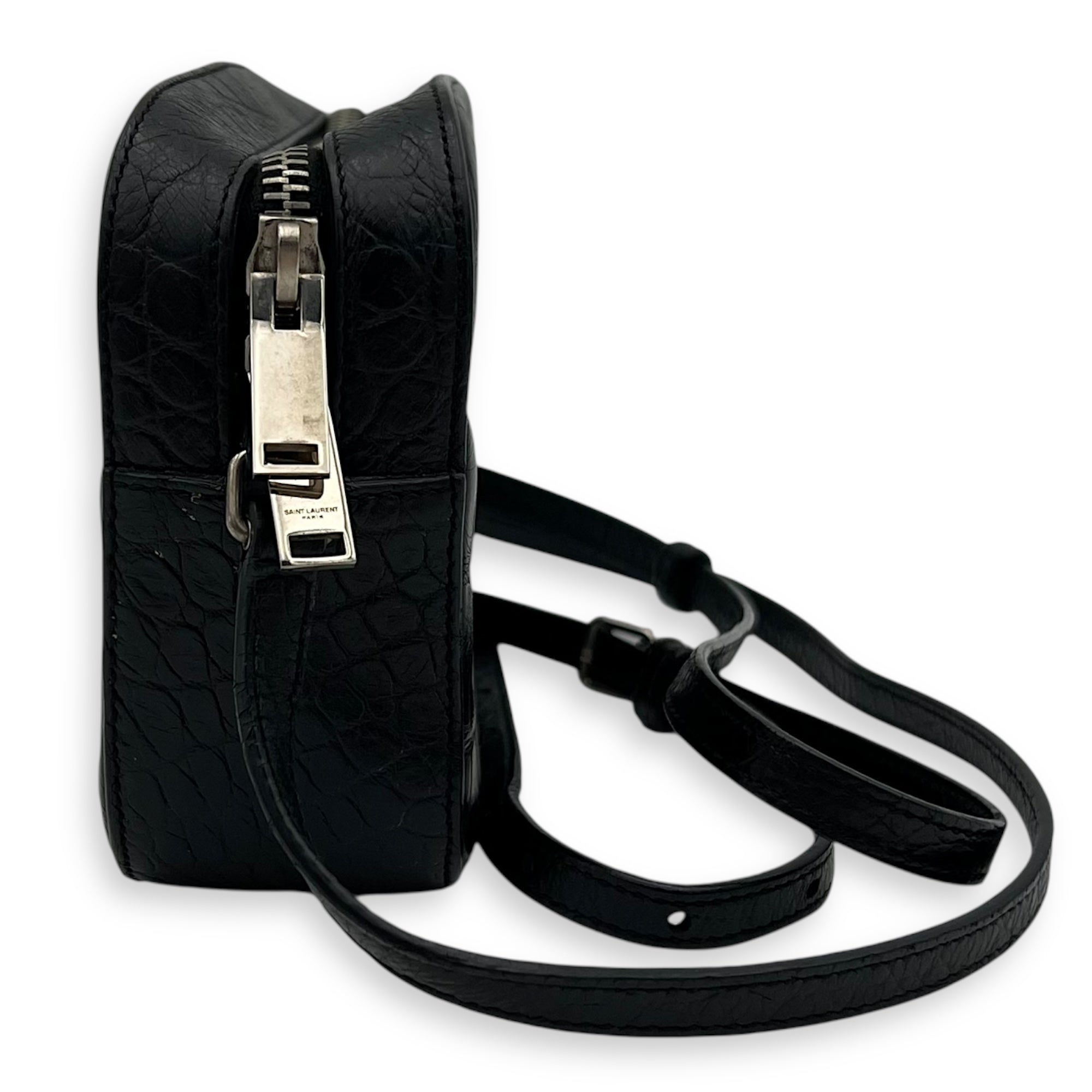 Saint Laurent Camera Crossbody Bag Beige in Crocodile Embossed Calfskin, Silver hardware_4