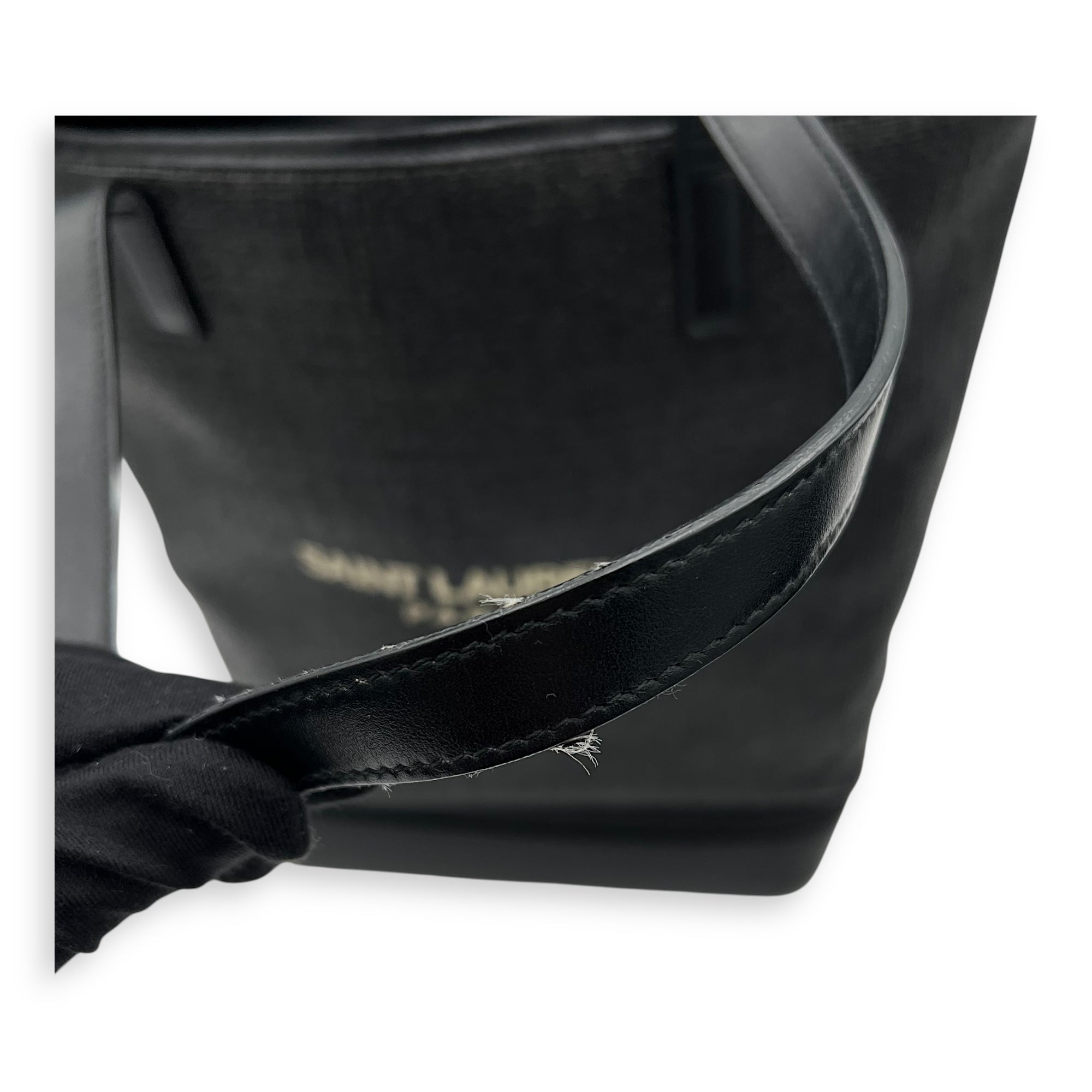 Saint Laurent Teddy Tote Bag Black in Raffia, Silver hardware_6