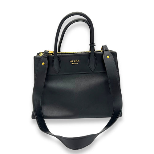 Prada Logo Top Handle Bag Black in Saffiano Leather, Gold hardware_9