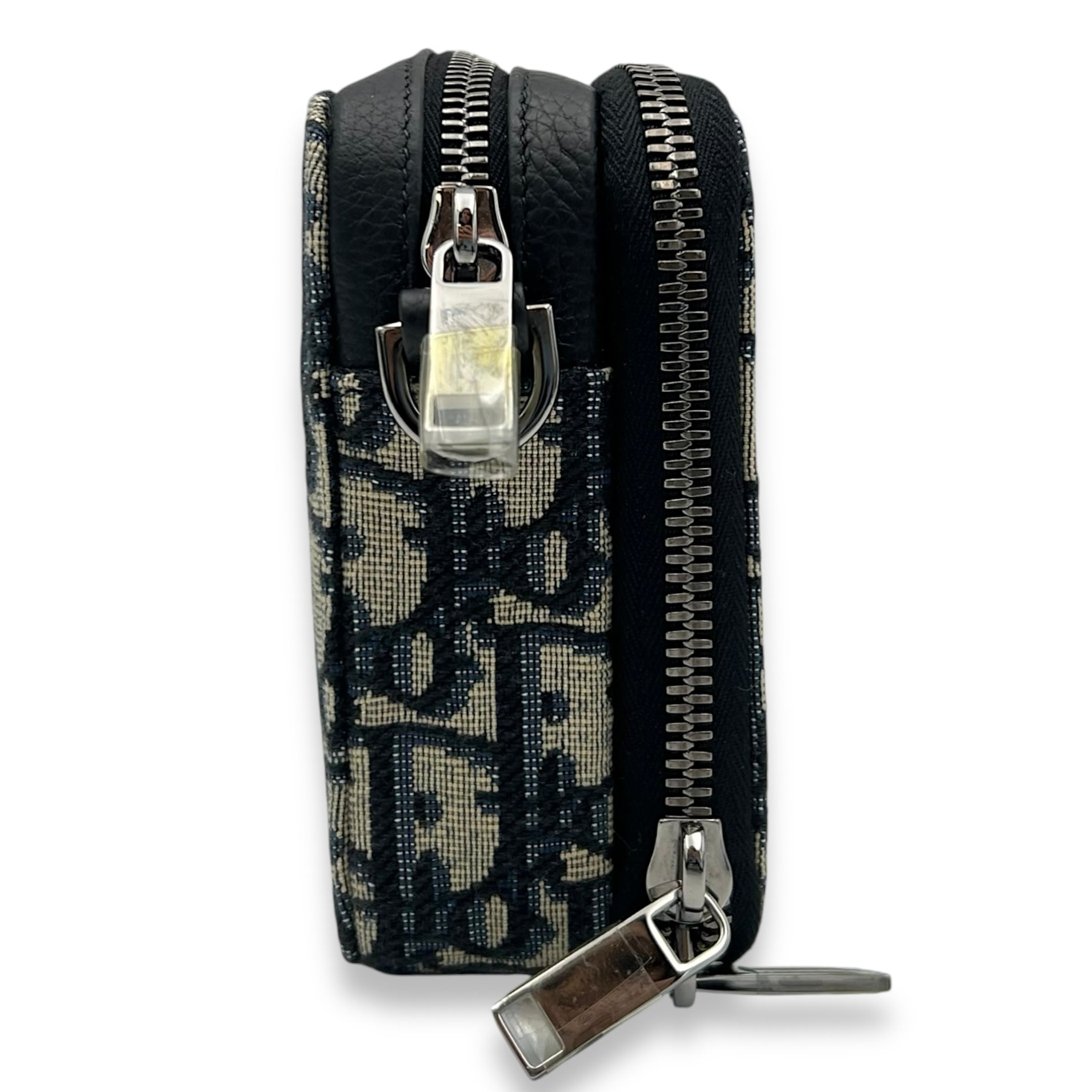 Christian Dior Zipped Pouch Oblique Blue Crossbody Bag in Jacquard, Gold hardware_3